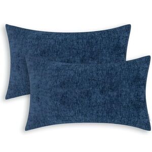 Chenille Throw Pillow Covers, 2PCS Soft Cozy cases 12X20 Inch, Navy Blue